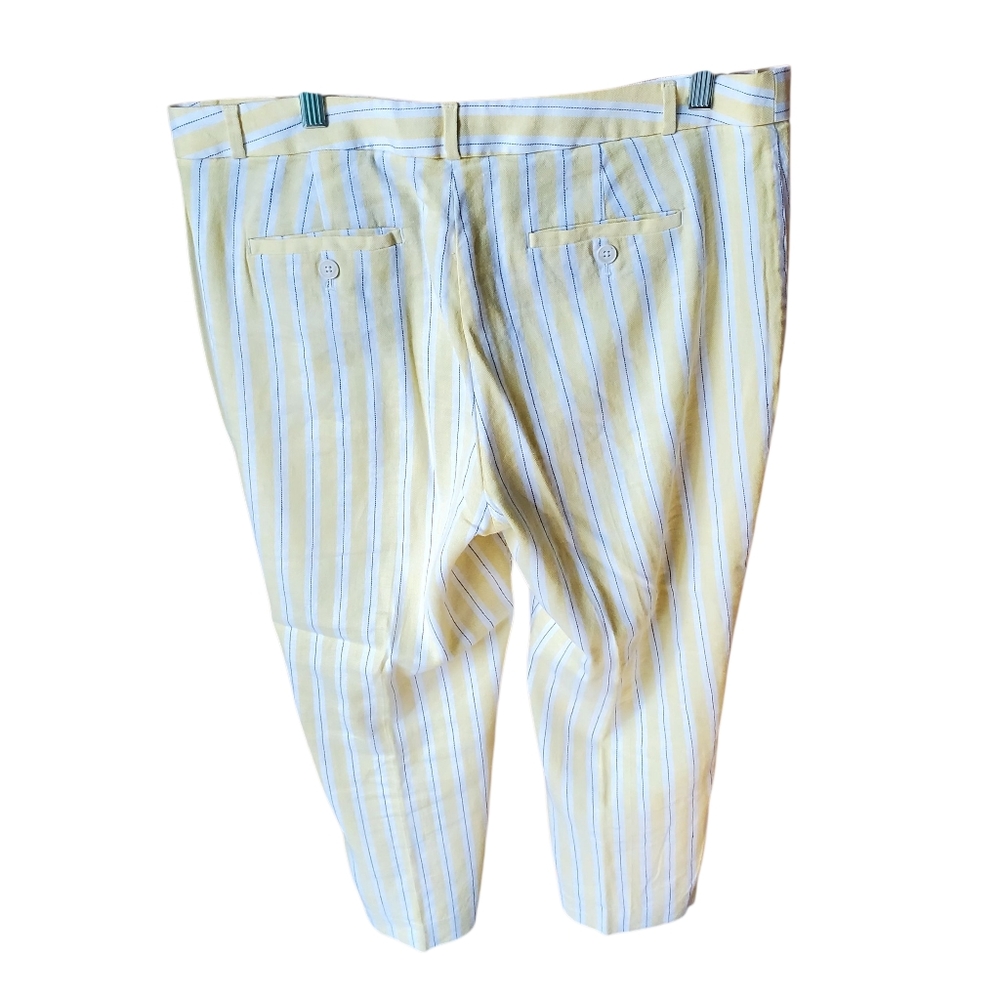 Banana Republic Linen Avery Striped Pants Trousers Yellow White 12 - Picture 4 of 5